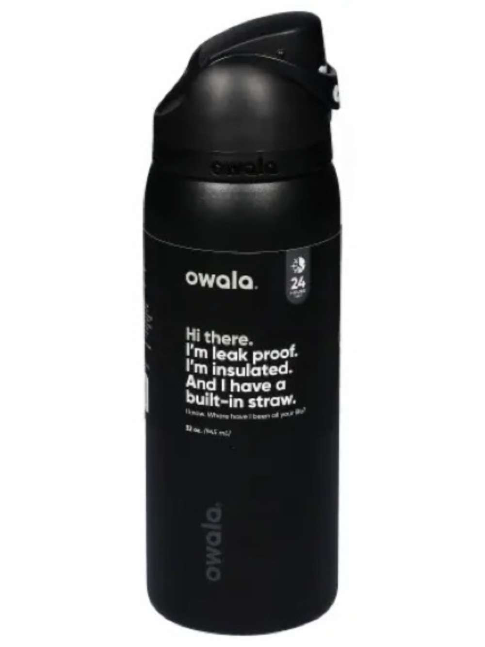 owala Black Insulated Water Bottle Built-In Straw free sip stainless steel 32oz - Picture 2 of 2